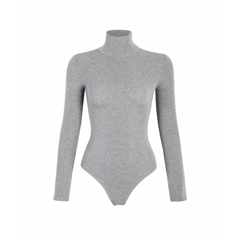 Women's Bottoming Shirt Half-high Collar Long Sleeves Design Sense Jumpsuit - Grey