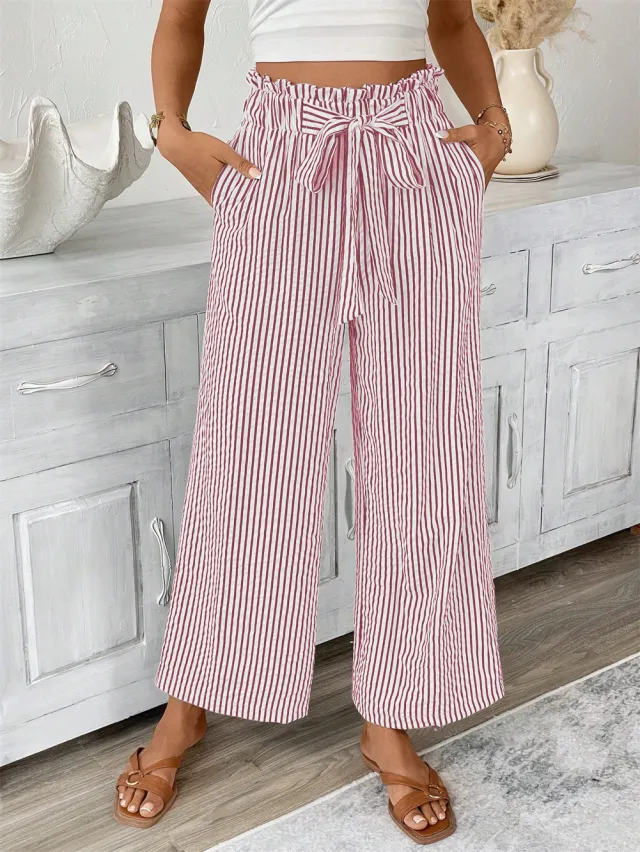 Women's Striped Elegant Straight leg Pants Pink - Shop at LoveMi