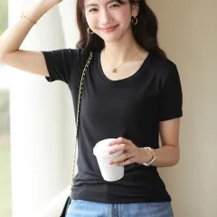 Women's Fashionable All-match Breathable Bottoming Shirt Top - Dark Black - View 1