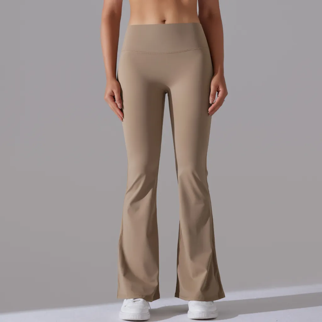 Double-sided Brushed Solid Color High Waist Casual Sports Wide-leg Pants - Cocoa Color