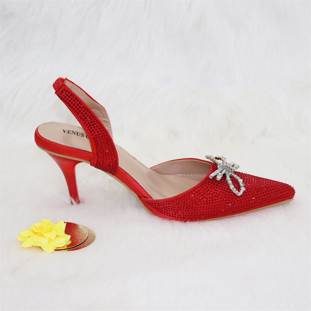 Ladies Bow Silver Buckle Design Pointed High Heels And Bags - Image 20