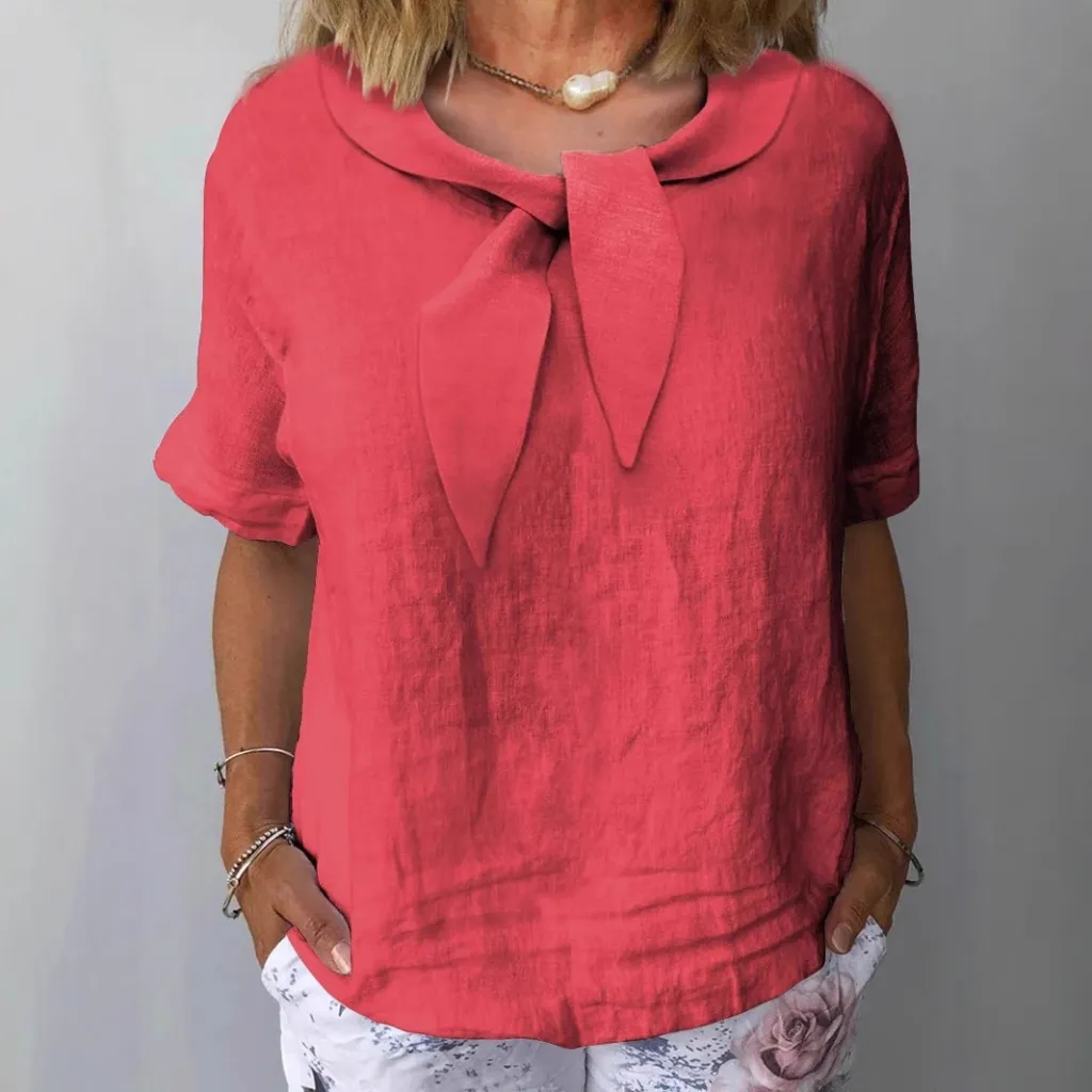 Women's Cotton And Linen Solid Color Outerwear Top - Rose