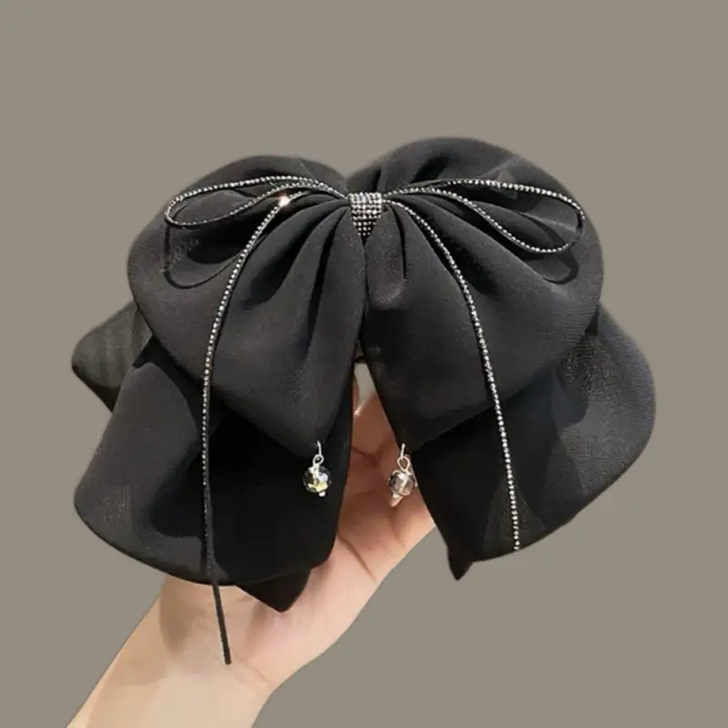 Korean Style Gas Layer Double Layer Bow Claw Clip Women's Fashion Diamond Tassel Hairpin