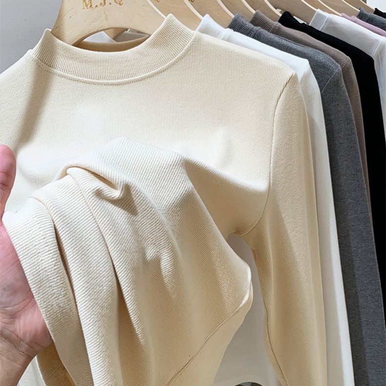 Women's Semi Turtleneck Ribbed Cotton Base Layer Soft Brushed Thermal Top For Autumn Winter product image