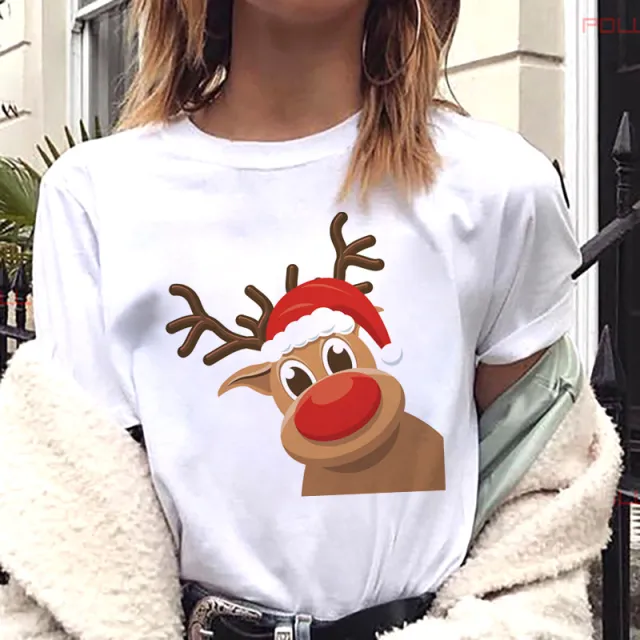 European And American Women's Clothing Merry Christmas Happy Short sleeved T shirt Women's Top Women's Round Neck Bt4314 - Shop at LoveMi