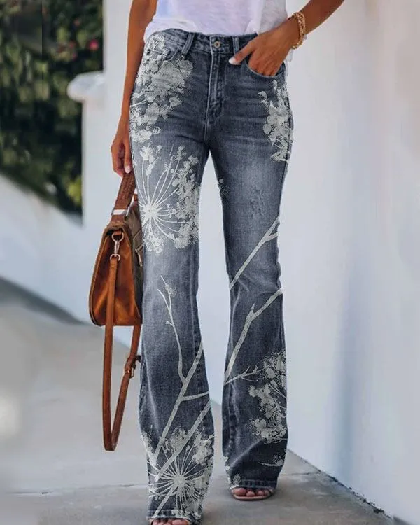 Printed Thin Jeans Large Size Women's Casual Pants H31808 - Shop at LoveMi