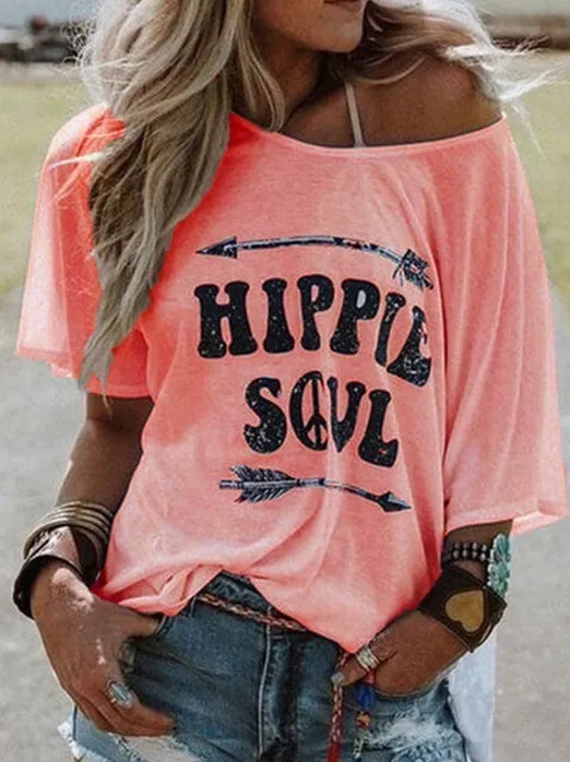 Printed T shirt Short Sleeve Loose Round neck Clothing Pink - Shop at LoveMi