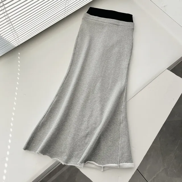 High Waist Slimming Walking Thread Double Waist Head Fleece Sweater Fishtail Long Skirt Gray - Shop at LoveMi