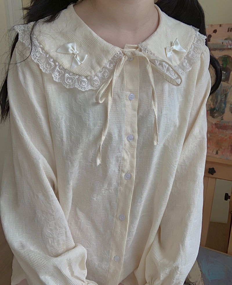 Title 6, Lace Lace Collar Shirt Bow Sweet Tie Texture