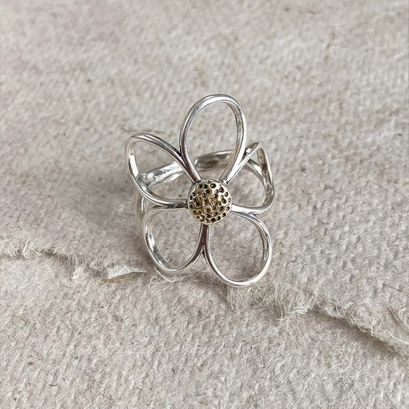 Flower Two-color Open Ring Wholesale Women