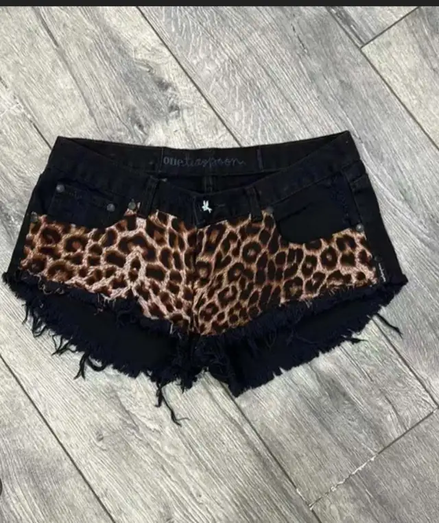 European And American Millennium Subculture Leopard Print Low Waist Denim Super Short Shorts Leopard - Shop at LoveMi