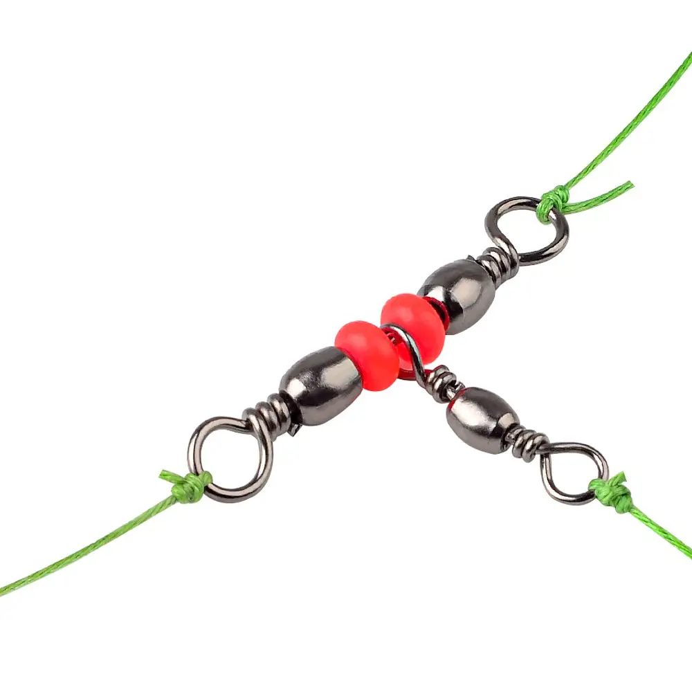 Red Bead Triple Swivel T-Connector Fishing Accessory