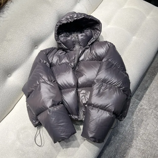 European Goods Down Jacket Women's Short Loose Thick White Duck Down Detachable Hat Gray - Shop at LoveMi