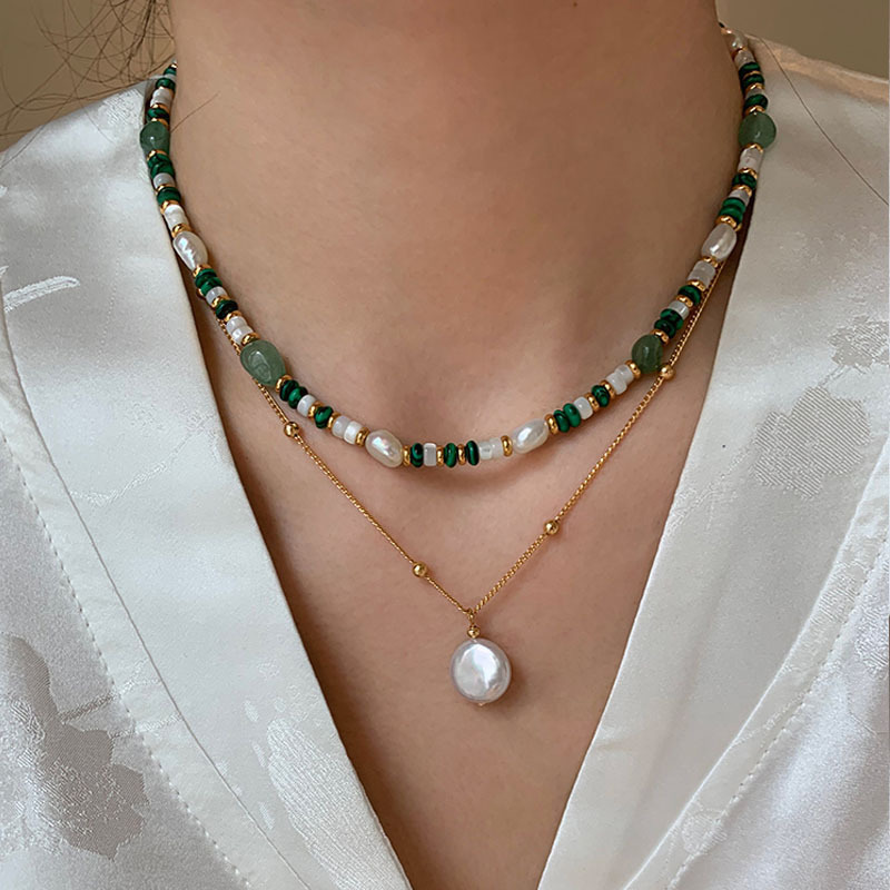 Dopamine Freshwater Pearl Necklace Summer Graceful Online Influencer Green