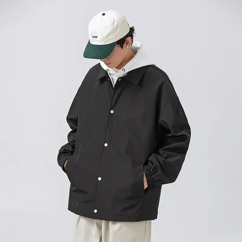 Couple Plus Size Polo Collar Jacket Loose And Simple - Black