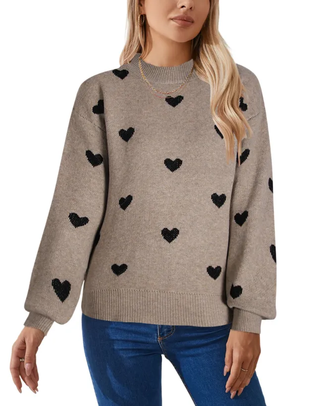 Autumn And Winter New Love Brocade Sweater Women Coffee Black - Shop at LoveMi