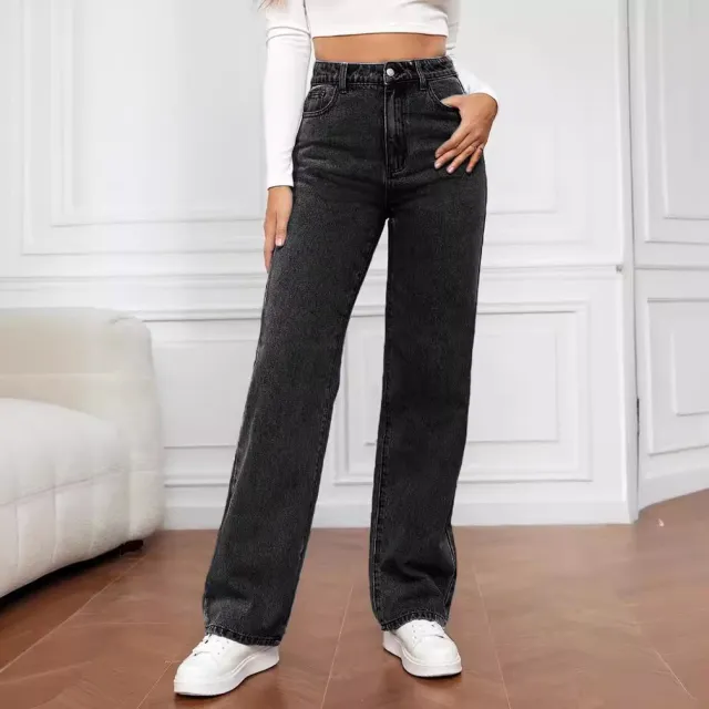 Washed Fashion Straight Jeans Women's Mid Waist 6Color Black And Gray - Shop at LoveMi