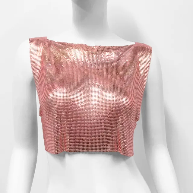 Summer Fashion Womens Metallic Halterneck T shirt From Europe And The US Rose - Shop at LoveMi