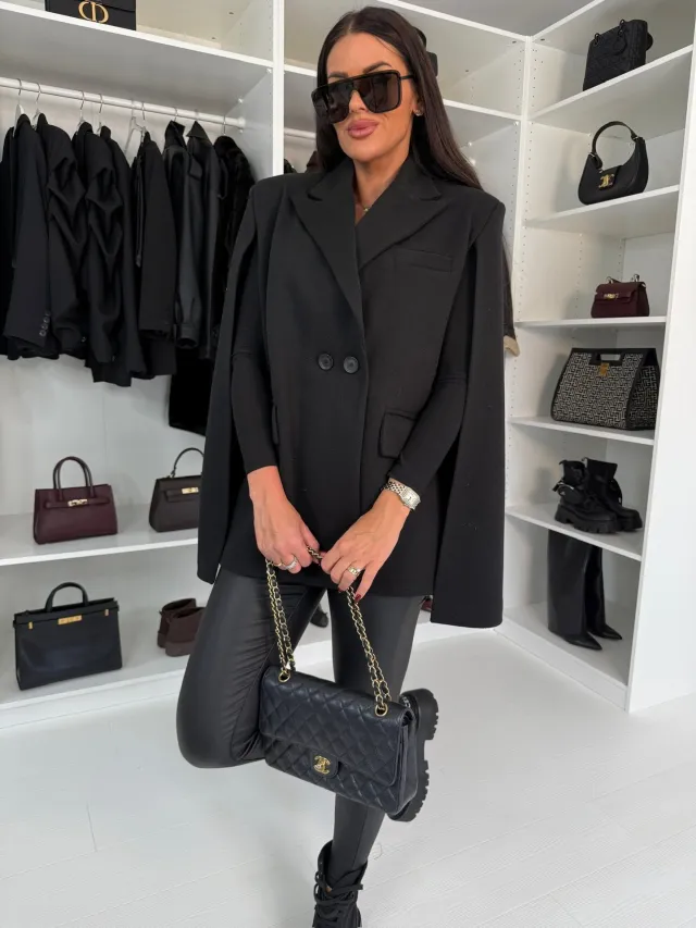 Fashion Solid Color Loose Shawl Coat Black - Shop at LoveMi