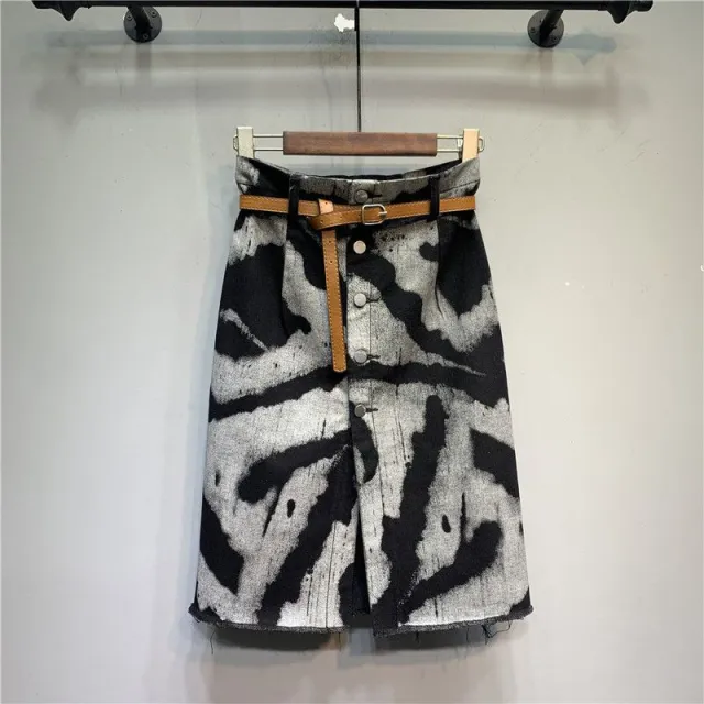 Tie dyed High Waist Stretch Denim Skirt Gray - Shop at LoveMi