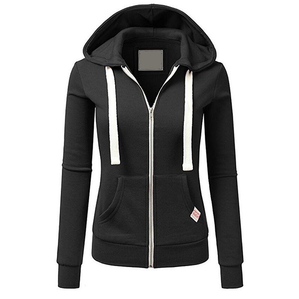 Womens Casual Sporty Cardigan With Zipper Hooded Sweatshirt