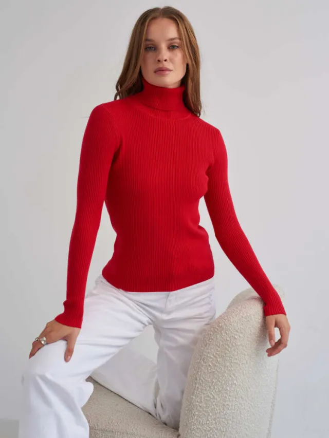 Women's Knitwear Turtleneck Pullover Red - Shop at LoveMi