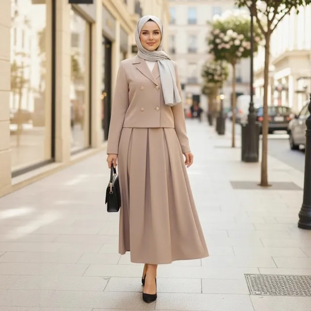 Buttoned Wool Coat And Preppy A Line Maxi Dress Set Skin Color Xxl - Shop at LoveMi