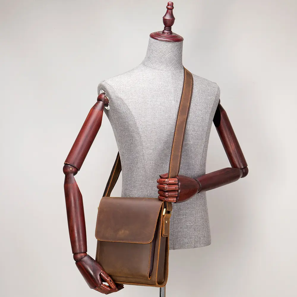 Genuine Leather Mens Shoulder Fashion Saddle Crossbody