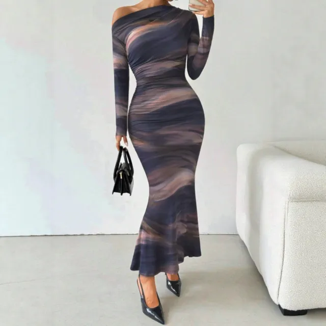 Tie dyed Crossbody Shoulder Asymmetric Fold Dress Color - Shop at LoveMi