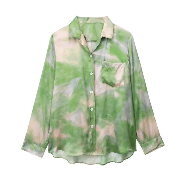 Wind Lapel Tie dye Printed Shirt Casual Pants Suit Shirt L - Shop at LoveMi
