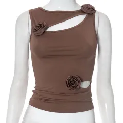 Feel Hollow Camisole Slim Fit Slimming And Short Women - Brown - View 1