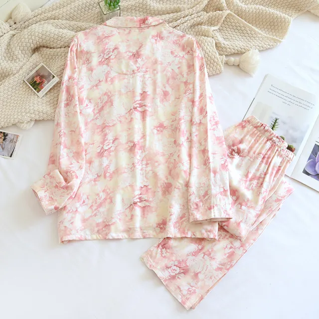 Elegant Ink Painting Long Sleeve Trousers Suit Ink Pink - Shop at LoveMi