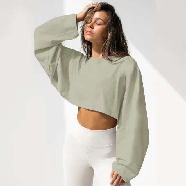 Round Neck Sweater European And American Women's Short Sports Bottoming Shirt Light Green - Shop at LoveMi