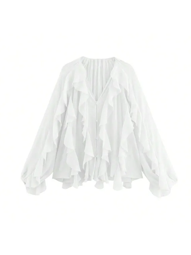 Women's Laminated Versatile Long Sleeve Shirt Pullover White - Shop at LoveMi