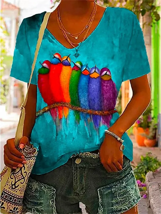 V neck Woodpecker 3D Digital Women's Printed Wear 6 Style - Shop at LoveMi