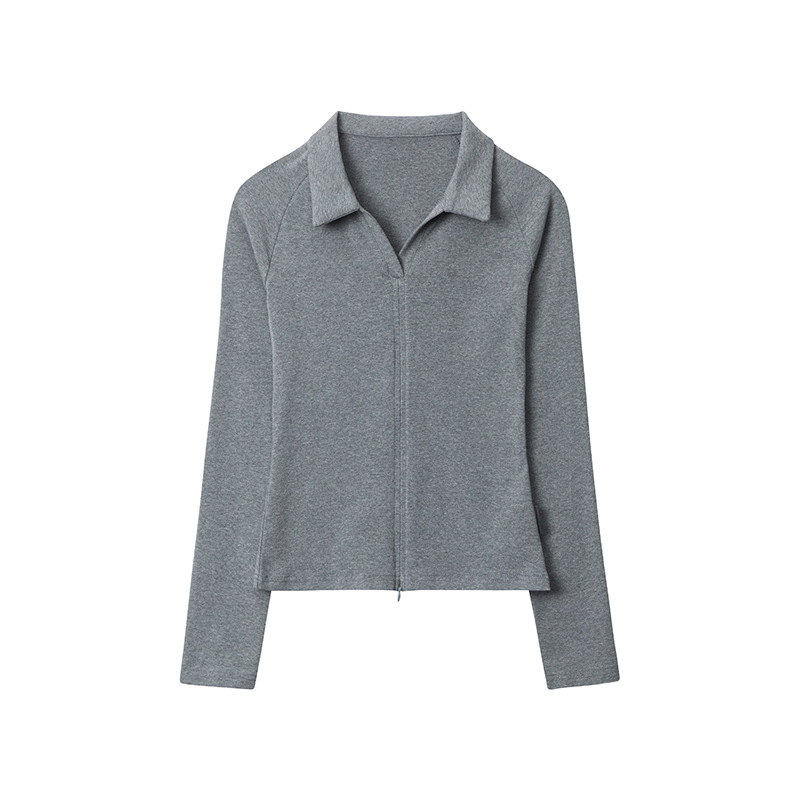 Polo Collar Top Niche Zipper Design Slim-fit Cardigan