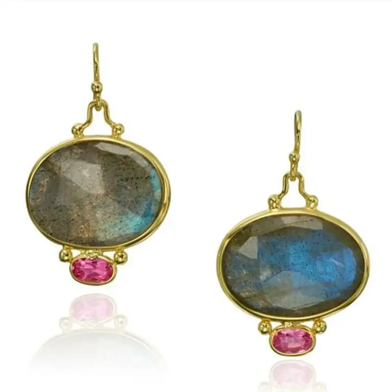 Vintage Geometric Inlaid Colored Stone Earrings