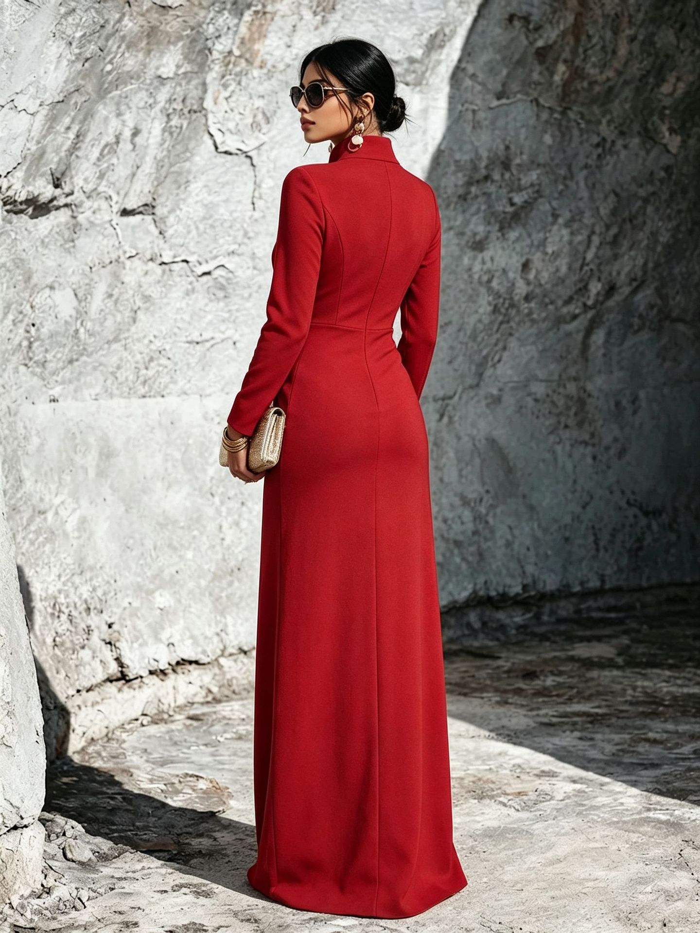 Women's Long-Sleeve Zip-Up Dress - Slim Fit Elegant