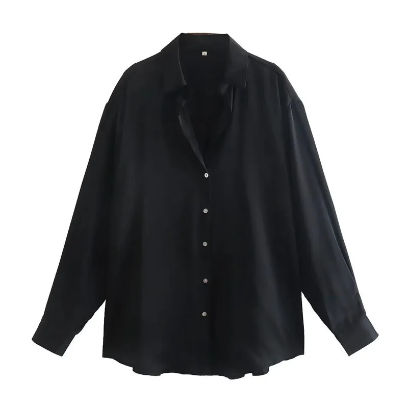 7-color Silk Satin Blouse Top - Black