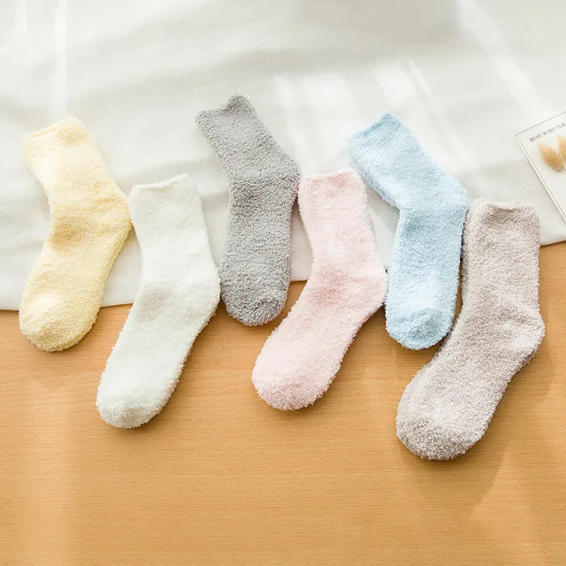 Women's Coral Cashmere Socks Solidcolor Mid calf Length Terry 6Pairs Set - Shop at LoveMi
