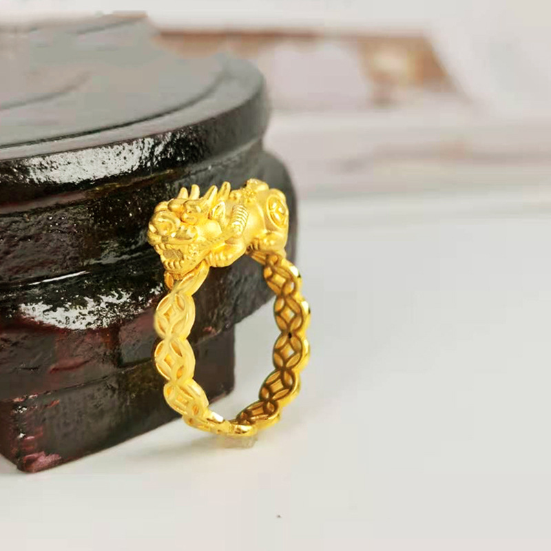 Brass Gold Plated Money Drawing And Luck Changing Coin Pixiu Ring