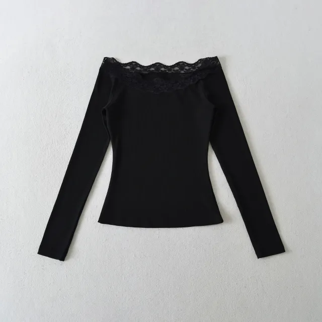 European And American Style Autumn Lace Patchwork Floral Long Sleeve Black - Shop at LoveMi