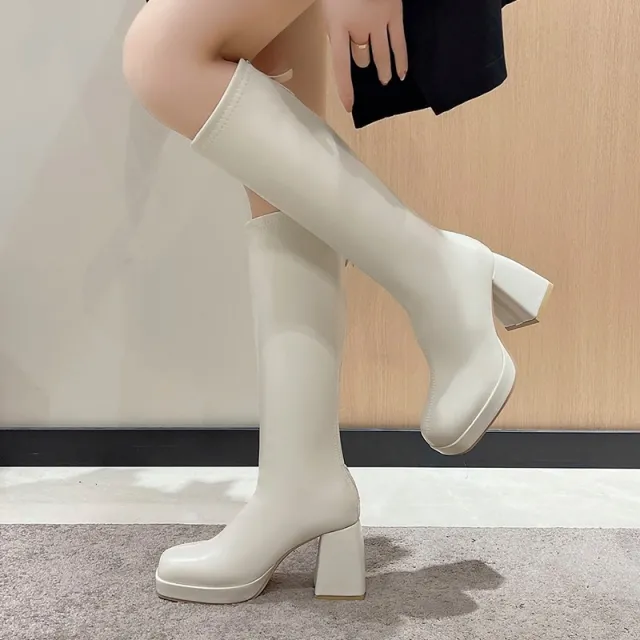 Plus Size Long Tube Rear Zipper Martin Boots Beige - Shop at LoveMi