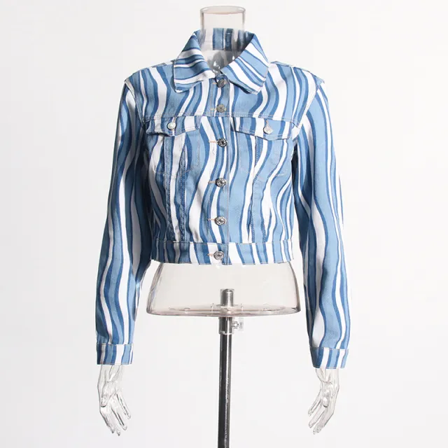 Personality Wave Denim Suit Female Top M - Shop at LoveMi