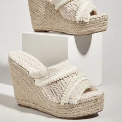 Women's Daily Outdoor Tassel Wedge Hemp Rope Slippers - Apricot - View 1