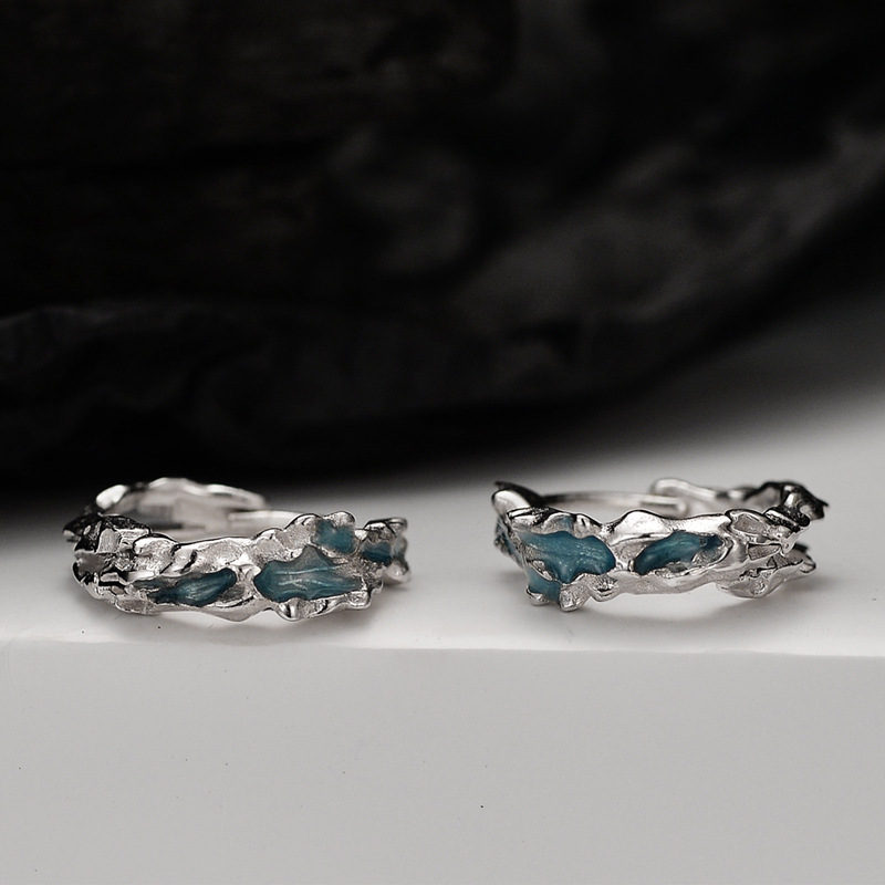 High-grade S925 Sterling Silver Deep Sea Series Epoxy Coral Blue Shaped Ear Clip Women