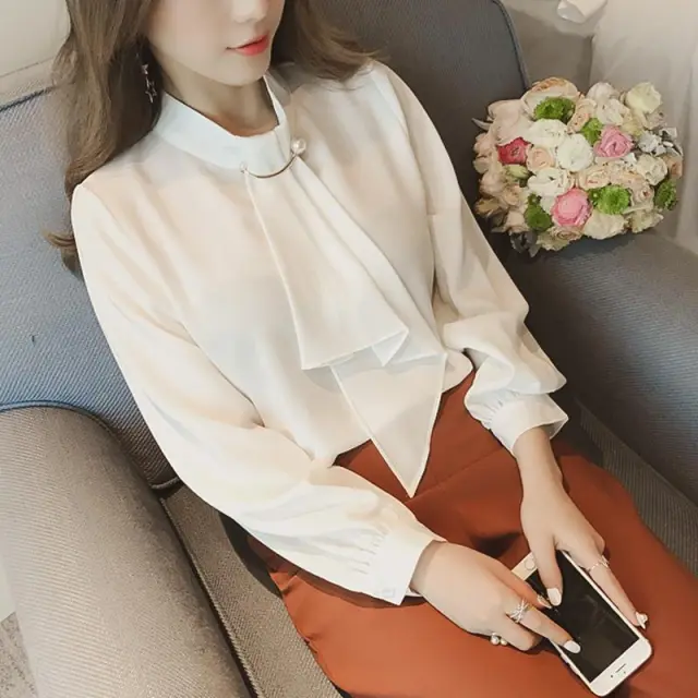 Women's Design Long Sleeve Korean Style Shirt White - Shop at LoveMi