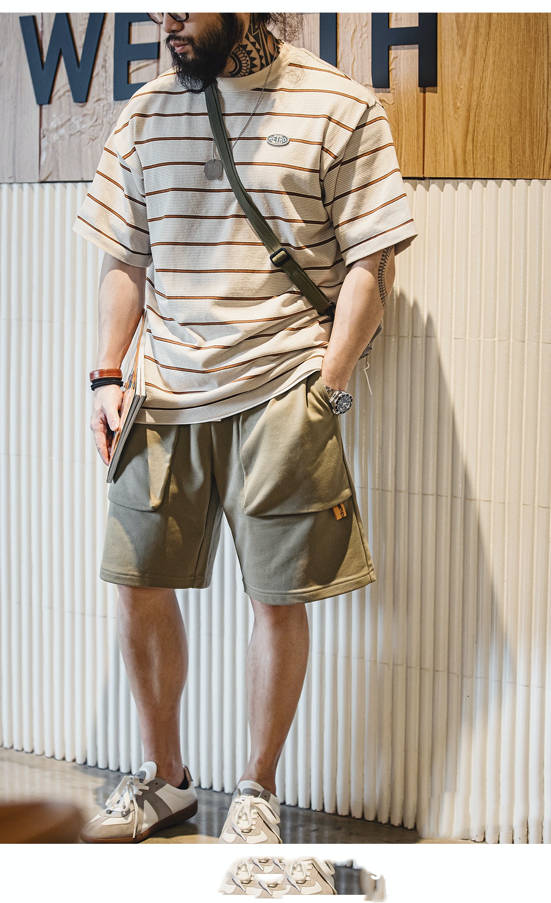 Men's Retro Fine Striped Contrasting Short Sleeved Shirt