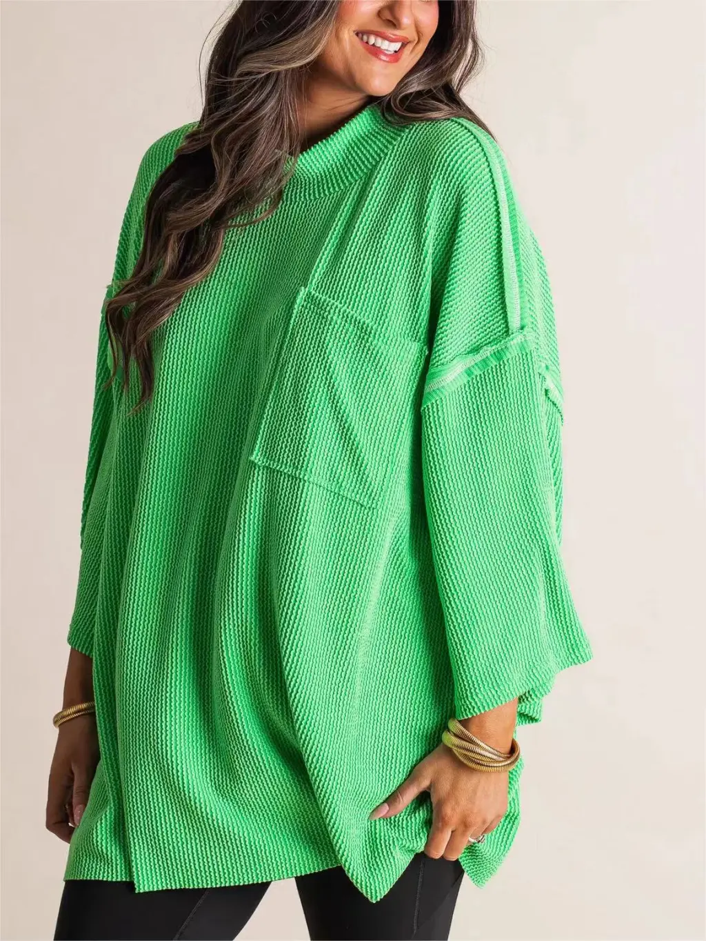 Women's Loose Casual Long Sleeves T-shirt - Green