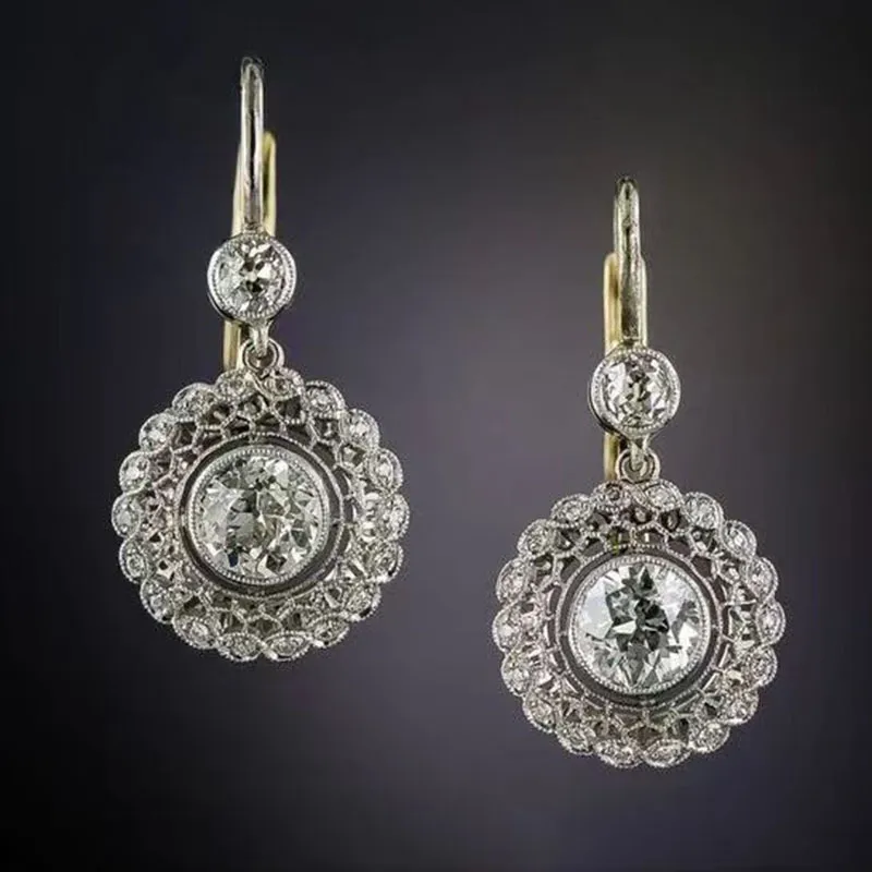 Female Geometric Circular Zircon Earrings - Earrings A